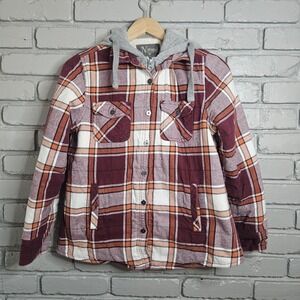 Natural Reflections Womens Flannel Hooded Shirt Shacket M Sherpa Lined Gorpcore